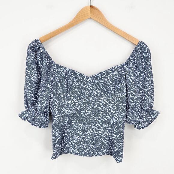 Abercrombie & Fitch Puff Sleeve Semi Cropped Babydoll Blouse Blue Dot Print XS - Picture 1 of 7